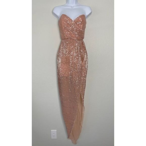 NBD Revolve sequin kash gown baby pink strapless XS - Picture 3 of 15